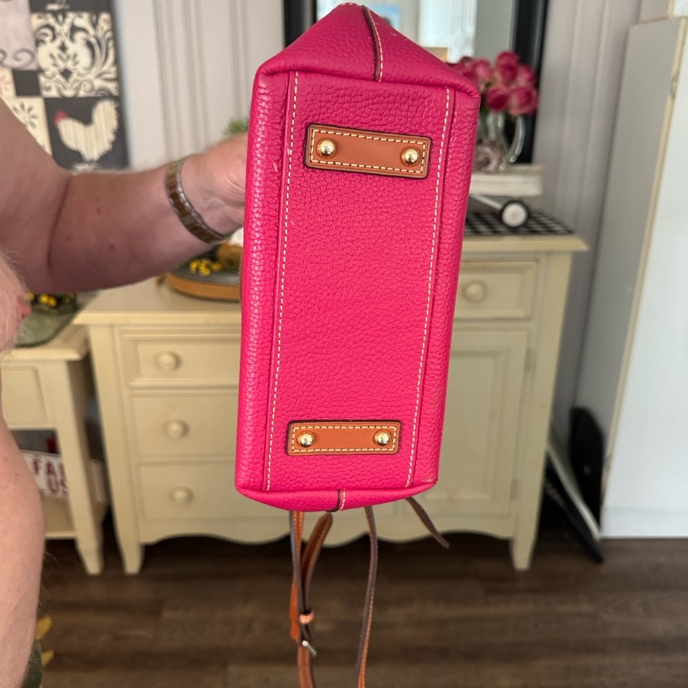 Dooney & Bourke Fuchsia Pebbled Leather Satchel with Brown Trim - Picture 5 of 5